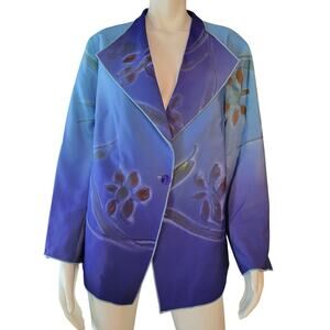 Hand-painted Jacket Behind Blue Eyes by Denise Karbassi Women XL Water Lilies